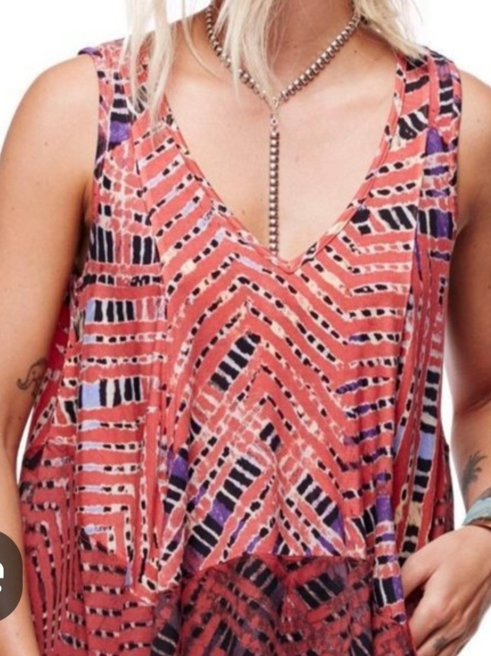 O Free People Daydreamer Coral Geometric V-Neck Tank